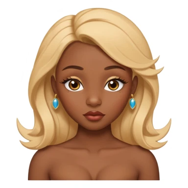 darkskin female with eyebrows that are naturally shaped and frame eyes well, eyes that are almond-shaped with defined lashes. nd lips are full with a defined cupid’s bow, add also a septum piercing that adds an edgy, stylish flair. a middle-part, honey blonde bust-down with laid baby hairs sticker