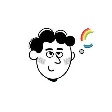 funny anxious face with rainbow elements, hand drawn doodle style sticker