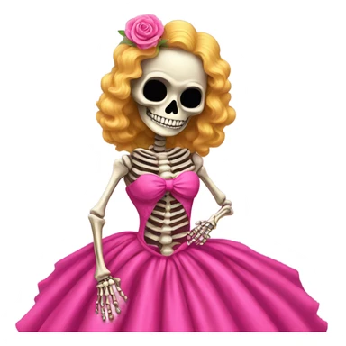 Skeleton wearing hot pink vintage poofy wedding dress to impress sticker