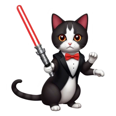 tuxedo cat posing with red lightsaber from star wars sticker