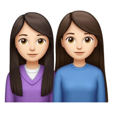 generate me emojis of sisters, one should look older, the other younger. the older one has dark brown hair, long, straight, the younger one is slightly lighter, also straight, long. clothes are any in principle, the main thing is that they more or less look like each other sticker