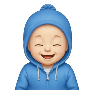 baby boy emoji, laughing with eyes closed, blue hoodie sticker