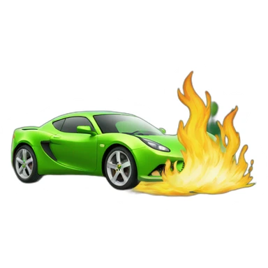 Green lotus car rolling over with flames sticker
