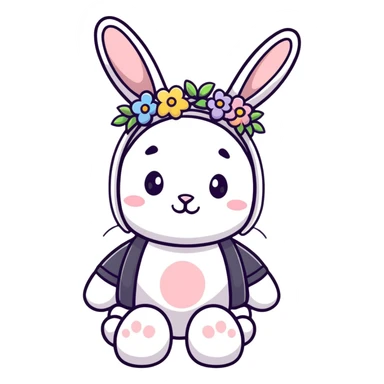 sweet bunny in cute outfit with flower wreath sticker