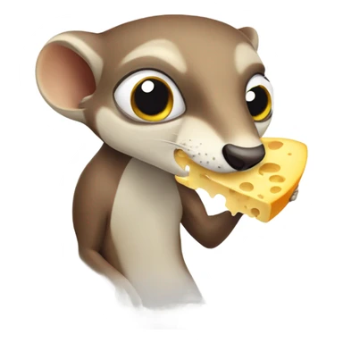 Scary Weasel with wide eyes eating cheese sticker