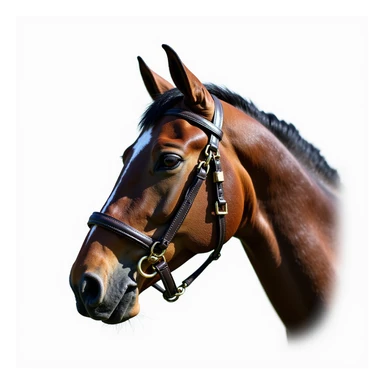 Hermès-style horse head, classic equestrian harness, photorealistic, white background sticker