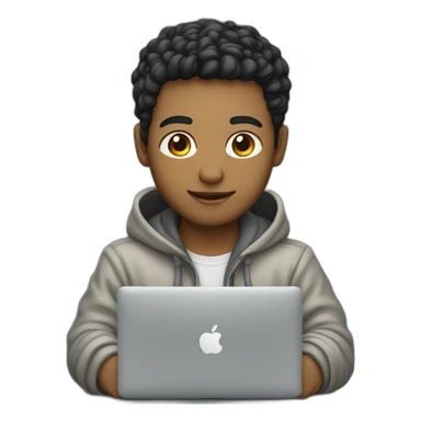 Light skin developer with a hoodie coding on the macbook sticker