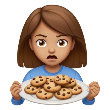 Angry girl brown hair that’s eating a plate of cookies sticker
