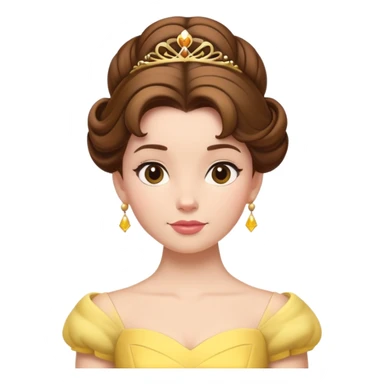 Belle princess from hips up, yellow ballgown, brown hair in updo, minimal style but clearly recognizable sticker