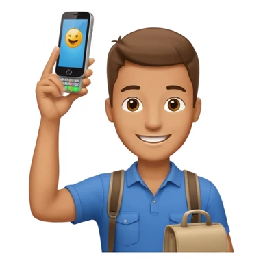 Draw a male tourist who pointed his phone to scan a QR code at a POS terminal. In the style of an Apple emoji sticker