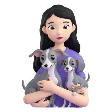 Slim Chinese girl with long black hair holding all grey Italian greyhound sticker