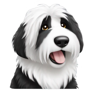 Old English sheepdog with a half and half face like a black and white cookie sticker