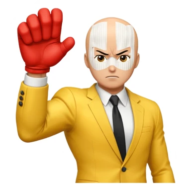 Angry Saitama with his red giant hand punching sticker
