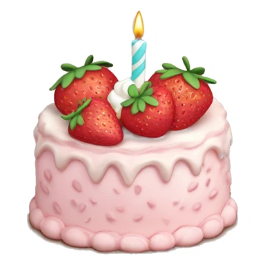 Light Pink strawberries and cream birthday cake with in bow sticker
