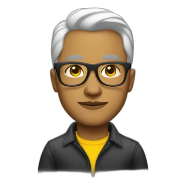 white entreprenuer with yellow tinted glasses and combed black hair and clean shaved sticker