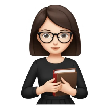 a cute brunette girl in a black dress wearing glasses  with two hands  sticker