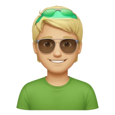 Mann, blond, sonnenbrille, grünes t-shirt, lächelns sticker