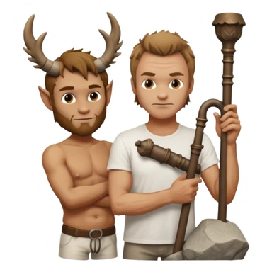 Cinematic realistic ultra HD - musician Sting leaning against a stone sculpture of a satyr with pipes sticker