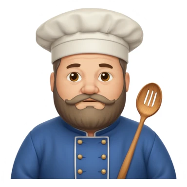 medieval fat chef, middle-aged, bearded, sly, grim-faced emoji, eil fac like hes hidinsomething sticker