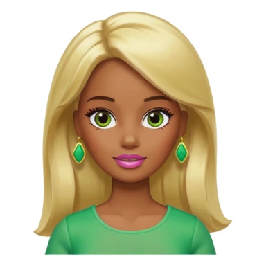 Brown skin blonde hair Barbie with green on her face  sticker