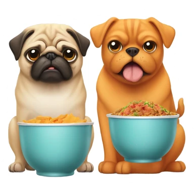 Angry Pug and orange tabby with food bowl in their mouth sticker