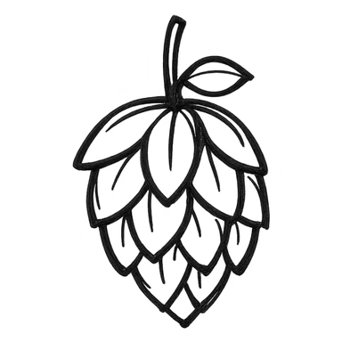 hand drawn style hop flower, black and white, no background sticker