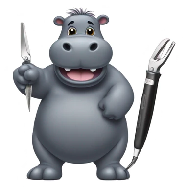 Hippo cutting hair with clippers and scissors sticker