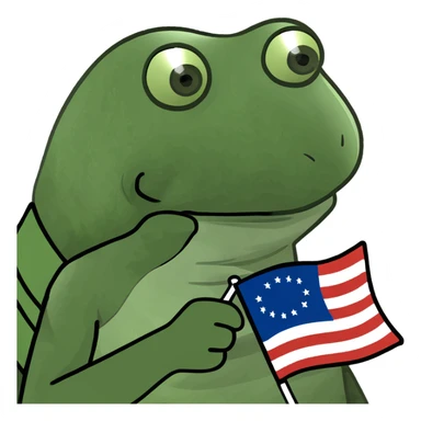 red Pepe the Frog holding Web3 flag with Fogo.io logo, triumphant, cartoonish, bold, meme-inspired, red color palette, witty and playful, Discord sticker sticker