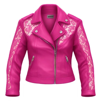 Realistic isolated open magenta feminine fashion leather jacket with hot pink lace. sticker