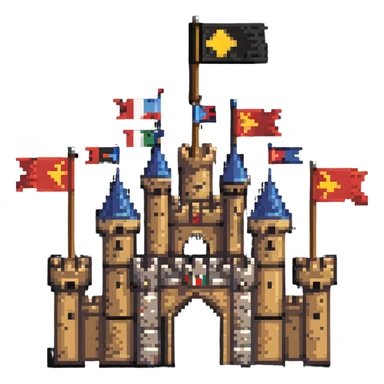 rustic wooden castle with flags sticker