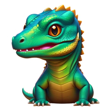 Cinematic Cute Komodo Dragon Lizard Portrait Emoji, Head tilted playfully and inquisitively, with a sleek, scaled form accented by vibrant hues and curious, sparkling eyes, Simplified yet irresistibly adorable features, highly detailed, glowing with a warm, lively glow, high shine, affectionate and spirited, stylized with a touch of exotic charm, bright and endearing, soft glowing outline, capturing the essence of a mischievous yet captivating lizard that seems poised to scurry out of the screen into your heart! sticker
