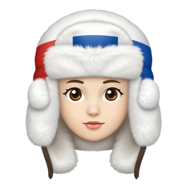 white ushanka hat with Russian flag, winter ear flap hat sticker