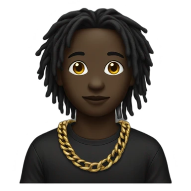 A dark skin boy with dreads black shirt wearing a gold chain sticker