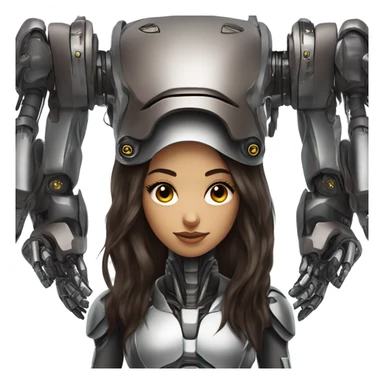 Cyborg robot girl dark brown long hair and helmet WITH LONG EYELASHES sticker