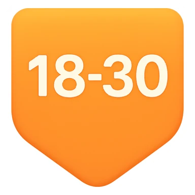 Discord role icon for ages 18-30, simple badge or shield with '18-30' text, vibrant and friendly style sticker