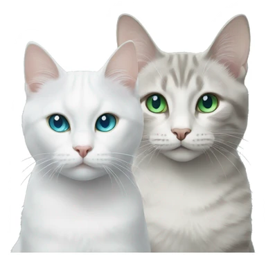 white cat with blue eyes and tabby grey cat with green eyes sticker