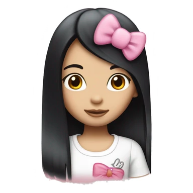 girl with a black straigth hair hello kitty sticker