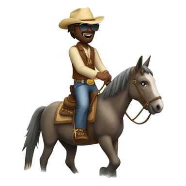A horse riding a donkey in the middle of an ocean wearing cowboy boots and parada sunglasses  sticker