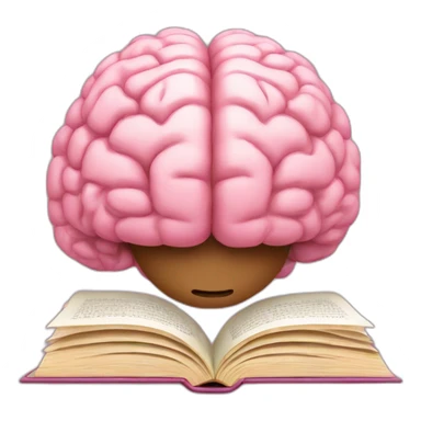 A pink brain reading a brown book sticker