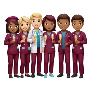 Create Happy & celebrating team faces for a hospital with a newborn saved with dress color as dark maroom sticker