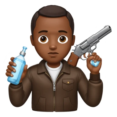 diddy shooting a gun in his right hand and baby oil in his left sticker