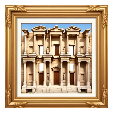 Cinematic Realistic Library of Celsus Landmark Emoji, depicted with an ornate ancient facade rendered with lifelike textures and warm, historical lighting. sticker