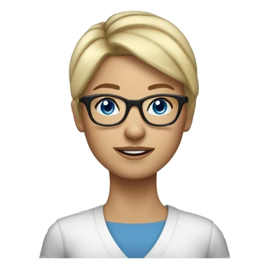 woman, wedge blonde hair, glasses, blue eyes, round face sticker