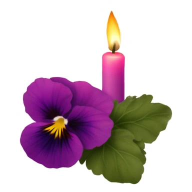 A handwritten letter with deep pink pansies and a flickering ornate violet  candle sticker