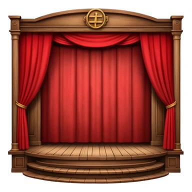 A wooden theater stage with red curtains slightly parted. sticker
