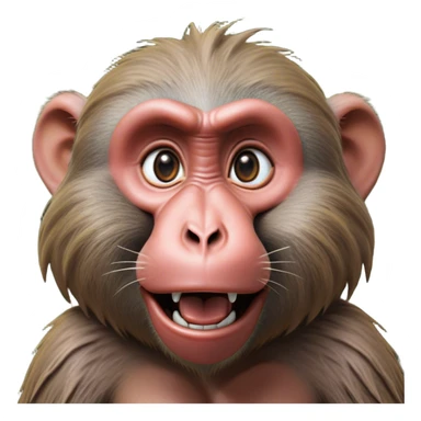Cinematic Realistic Comical Baboon Portrait Emoji, Head tilted dramatically with an exaggeratedly amused expression, featuring a striking, ruggedly textured face with boldly expressive eyes full of playful disbelief, rendered with vivid, lifelike detail and natural earthy hues, high shine, dramatic yet playful, styled with an air of cheeky jungle mischief, soft glowing outline, capturing the essence of a spirited and over‐the‐top baboon that looks ready to chatter its way into viral fame! sticker