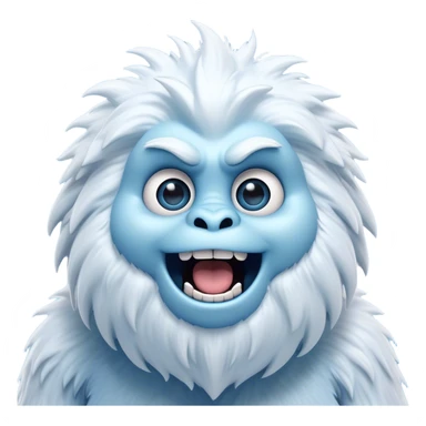 Cinematic Comical Yeti Portrait Emoji, with a cartoonishly exaggerated, fluffy figure in cool, frosty whites and icy blues, head tilted in an overly surprised expression with wide, comically sparkling eyes and a quirky, open-mouthed grin, simplified yet hilariously detailed, glowing with a soft frosty outline capturing the meme-worthy fun of a yeti in playful shock! sticker