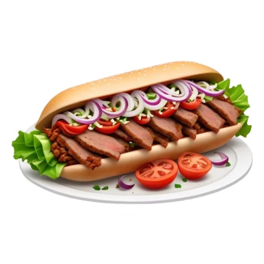 Cinematic Realistic Doner Kebab Dish Emoji, showcasing succulent, spiced meat shaved from a rotating spit rendered with lifelike detail and dynamic, appetizing lighting. sticker