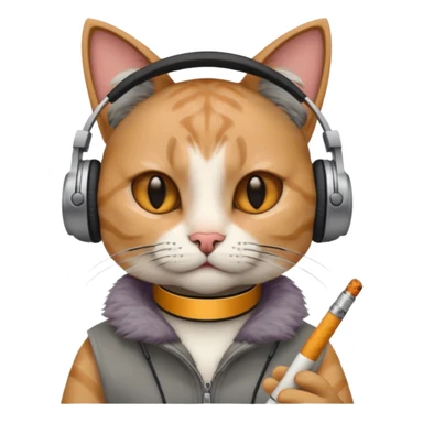 cat in headphones with a cigarette in his hand  sticker