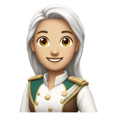 smiling, Noble pretty female with no Elf ears and long brown hair and white uniform sticker